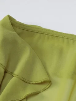 Chemise pour femme verte en polyester col en V plissée décontractée à lacets manches longues