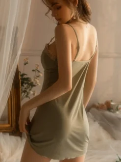 Chemise Pour Femme Vert Polyester Arcs Dos Nu Lingerie