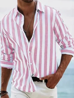 Chemises décontractées pour hommes col rabattu rayures manches longues chemises pour hommes