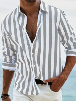 Chemises décontractées pour hommes col rabattu rayures manches longues chemises pour hommes