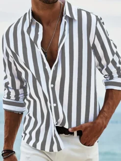 Chemises décontractées pour hommes col rabattu rayures manches longues chemises pour hommes