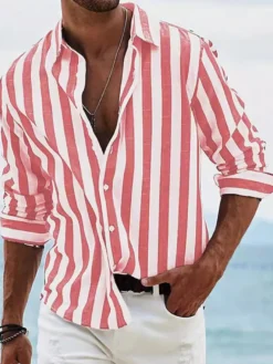 Chemises décontractées pour hommes col rabattu rayures manches longues chemises pour hommes