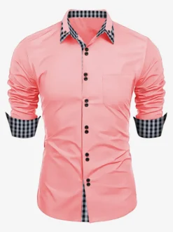 Chemises décontractées pour hommes doubles boutons coupe ajustée col rabattu manches longues chemises à carreaux pour hommes