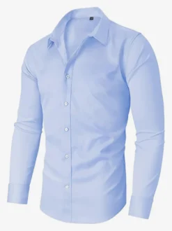 Chemises extensibles à manches longues pour hommes style décontracté couleur unie
