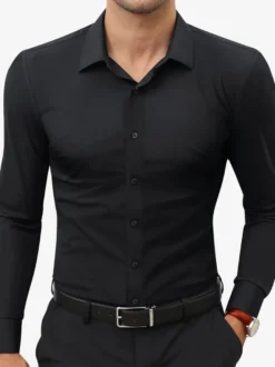 Chemises extensibles à manches longues pour hommes style décontracté couleur unie