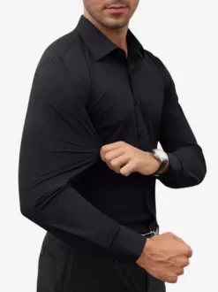 Chemises extensibles à manches longues pour hommes style décontracté couleur unie