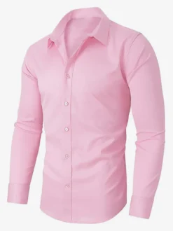 Chemises extensibles à manches longues pour hommes style décontracté couleur unie