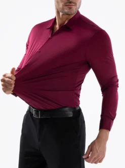 Chemises pour hommes sans coutures haute élasticité manches longues anti-rides