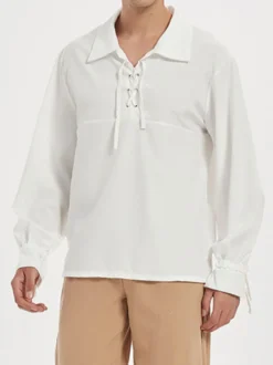 Chemise Vintage Blanc à Lacet Aristocrate Style rétro Coton Rétro Costumes Hommes Déguisements Halloween