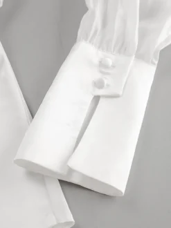 Chemisier blanc à décolleté plongeant pour femme - Top sexy transparent à manches longues - Style français pour soirées printanières streetwear 2026