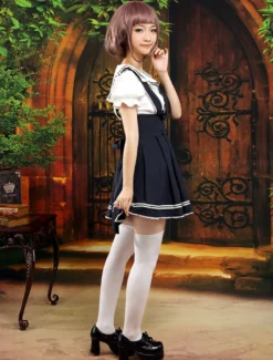 Chemisier lolita en coton avec noeud de col marin Déguisements Halloween
