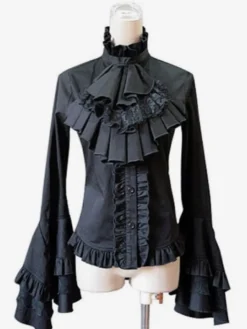 Chemisier lolita gothique en 100% coton bicolore à volants col montant Déguisements Halloween