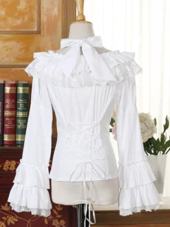 Chemisier lolita rococo en chiffon unicolore avec dentelle encolure dégagée Déguisements Halloween