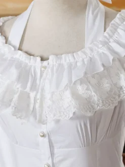 Chemisier lolita rococo en chiffon unicolore avec dentelle encolure dégagée Déguisements Halloween