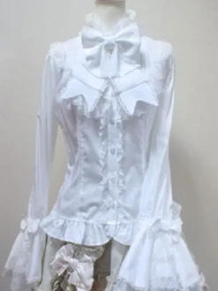 Chemisier lolita rococo en 100% coton avec noeud à volants col montant Déguisements Halloween