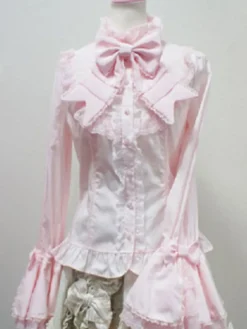 Chemisier lolita rococo en 100% coton avec noeud à volants col montant Déguisements Halloween