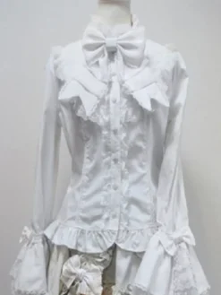 Chemisier lolita rococo en 100% coton avec noeud à volants col montant Déguisements Halloween