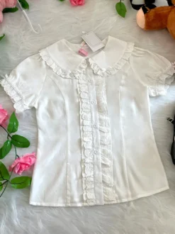 Chemisier Mignonne Lolita Haut Lolita à manches courtes à volants Chemise blanche