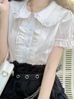 Chemisier Mignonne Lolita Haut Lolita à manches courtes à volants Chemise blanche