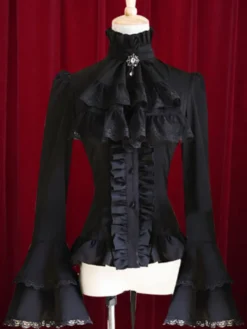 Chemisier Noir Lolita Blouse volants coton chemise femmes Déguisements