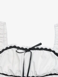 Chemisier péplum à col carré et manches bouffantes noires en dentelle avec nœud papillon pour femme