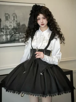 Chemisiers gothiques Lolita à volants et manches longues haut Lolita blanc