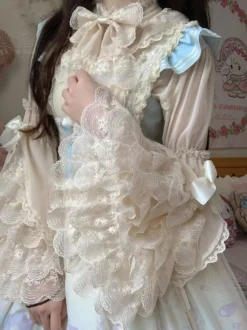 Chemisiers Lolita doux Haut Lolita Volants Nœuds Chemisier à manches longues Chemise Lolita écrue blanche
