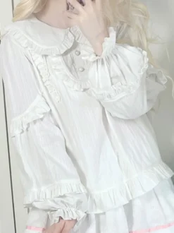 Chemisiers Sweet Lolita Haut Lolita à volants Chemisier à manches longues Chemise Lolita blanche