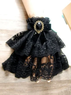 Classique Lolita poignet Bands Lace Ruffles Gems Noir Lolita Accessoires Déguisements Halloween