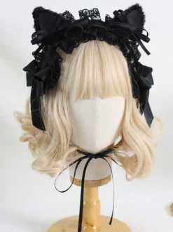 Coiffure Lolita Gothique Nœuds Dentelle Volants Accessoire Polyester
