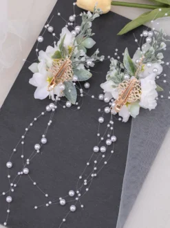 Coiffure Lolita Style Chinois Fleurs Beige Chaînes Perles Accessoire Métal Divers