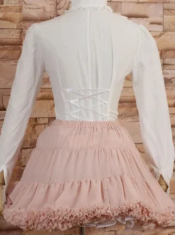 Col haut blanc Lolita Blouse manches longues à volants Déguisements Halloween