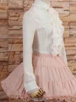 Col haut blanc Lolita Blouse manches longues à volants Déguisements Halloween