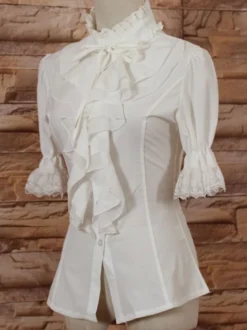 Col haut blanc Lolita Blouse moyen manches à volants Déguisements Halloween