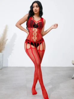 Collants bas résille transparente lingerie rose en maille transparente