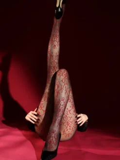 Collants en maille transparente rouge sexy à imprimé floral