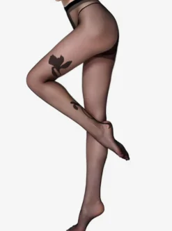 Collants et bas noirs transparents à imprimé floral et tatouage pour femmes