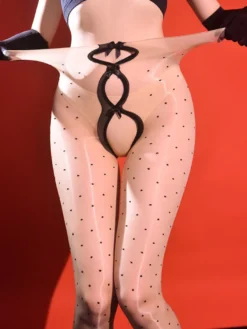 Collants et bas pour femmes couleur café transparents sans entrejambe avec nœuds.