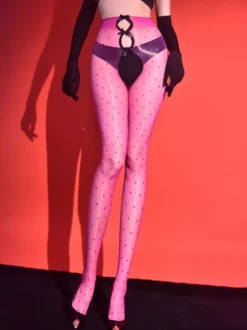Collants et bas pour femmes couleur café transparents sans entrejambe avec nœuds.