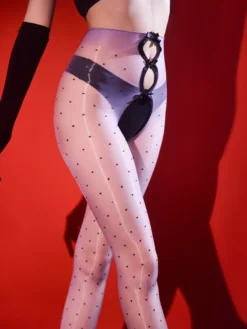 Collants et bas pour femmes couleur café transparents sans entrejambe avec nœuds.