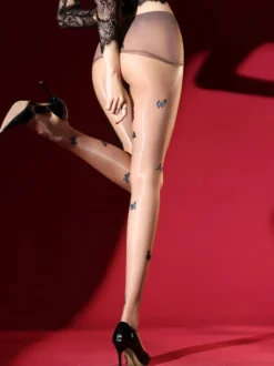Collants noirs brillants transparents à imprimé papillon