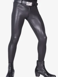 Collants pour hommes en cuir verni pour moto petites jambes vêtements de scène pantalons serrés