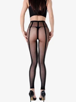 Collants résille à rayures verticales taille haute transparents avec jarretières pour femmes.