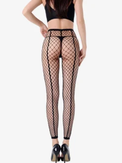 Collants résille à rayures verticales taille haute transparents avec jarretières pour femmes