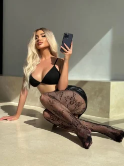 Collants résille sexy bleu roi à motif floral et vigne