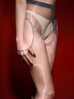 Collants sexy à entrejambe ouverte ultra fins noirs brillants avec effet Aurora Shine