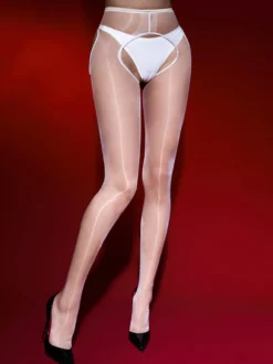 Collants sexy à entrejambe ouverte ultra fins noirs brillants avec effet Aurora Shine