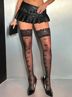 Collants sexy transparents hauts en dentelle bas imprimé lettres