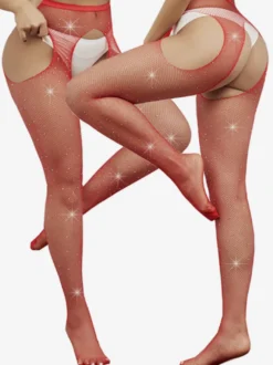 Collants taille haute en résille ajourée multicolore à strass