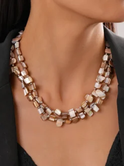 Collier coquillage chaîne à maillons irréguliers style européen 45-60 cm bijou décontracté pour adulte et fille.
